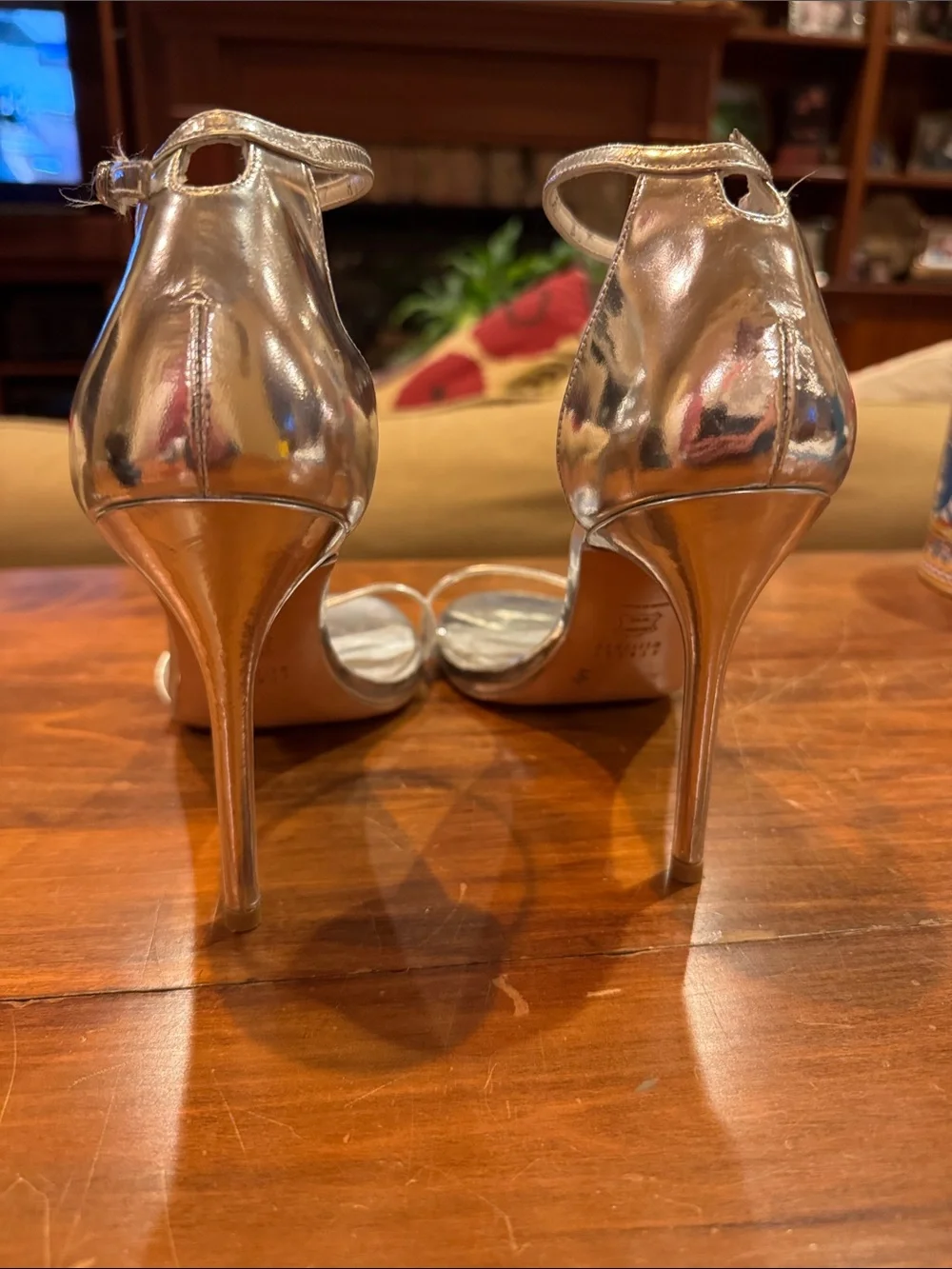 Stuart Weitzman Silver Vero Cucio Metallic Open Toe Heel Strap 8 1/2 Wedding EXC